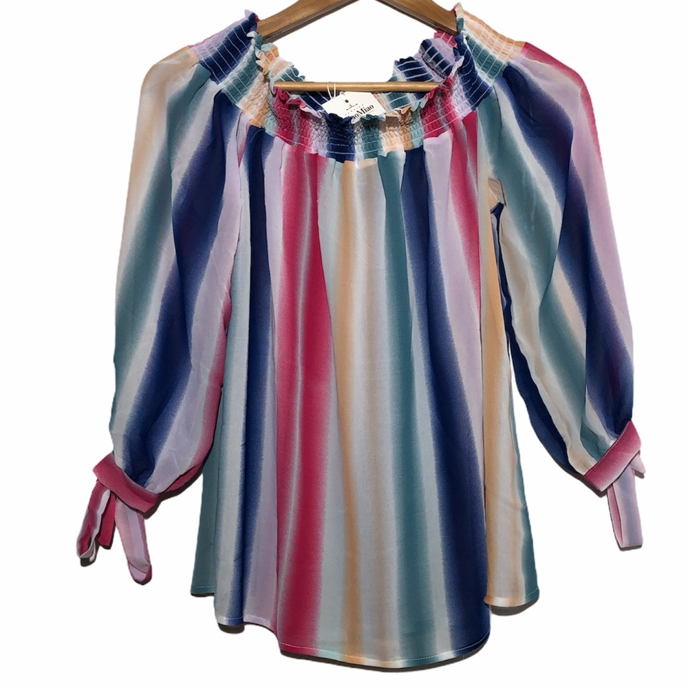 Miao Miao Sheer 3/4 Top Vertical Stripe NWT Size L